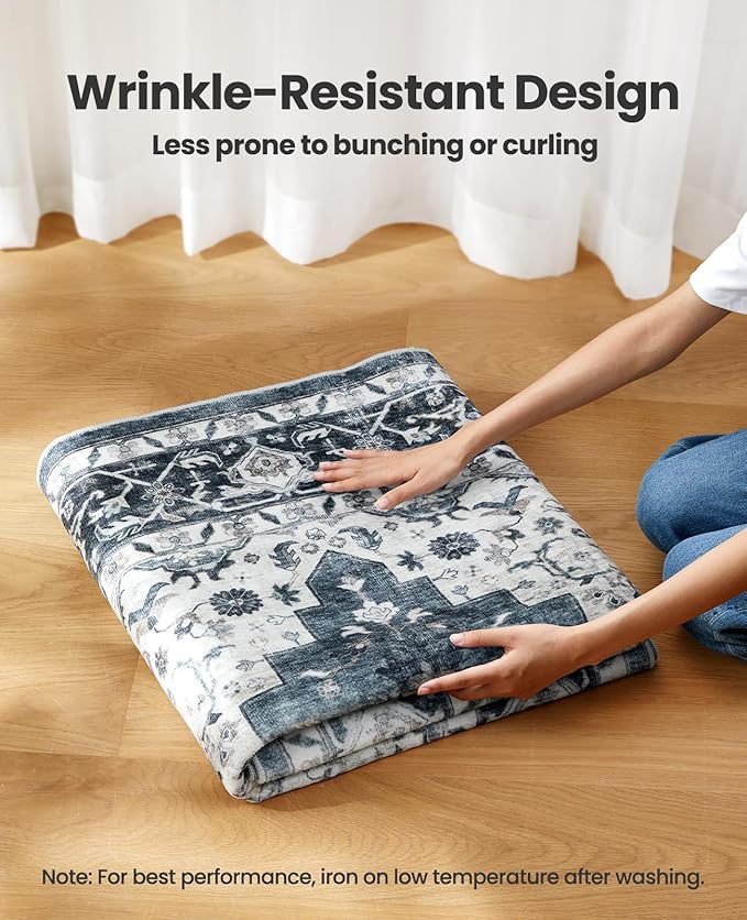 AMADA HOMEFURNISHING 5x7 Area Rugs, Washable Living Room Rug Low-Profile with Non-Slip Backing & Durable Edge Binding, Vintage 5x7 Rugs for Living Room, Bedroom, Dinning Room