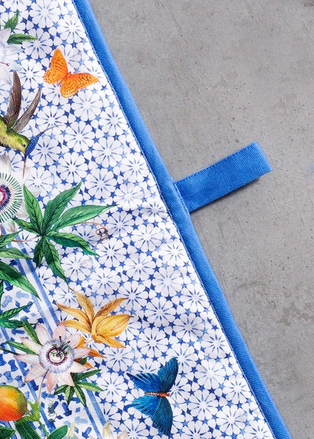 Maison d' Hermine Double Oven Mitts 100% Cotton 7"x35" Double Oven Mitt Heat Resistant BBQ Cooking Gloves with Loop, Baking, Grilling, Home, Kitchen, Handling Hot Pans Spring Summer (Passiflora)