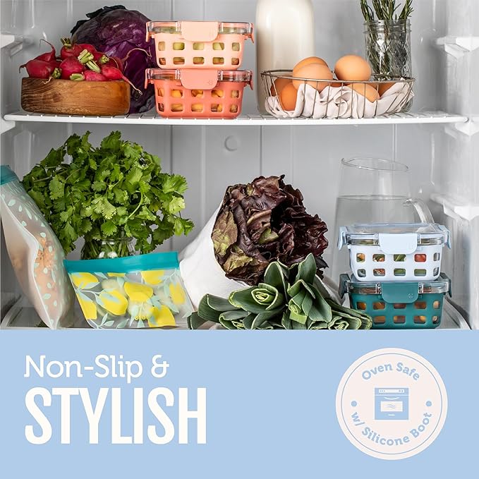 Ello Duraglass 3.4 Cup Meal Prep Sets 10Pc, 5 Pack Set- Glass Food Storage Container with Silicone Sleeve and Airtight BPA-Free Plastic Lids, Dishwasher, Microwave, and Freezer Safe, Halogen Blue