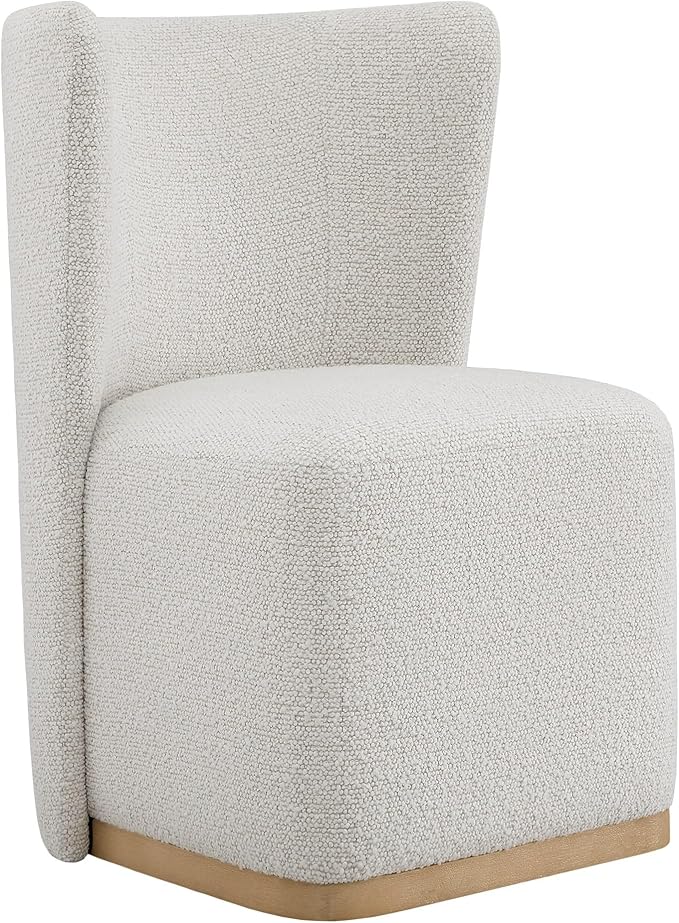 CHITA Upholstered Rolling Dining Chair on Casters Set of 2, FSC Certified Modern Fabric Dining Chair with Casters, Boucle Dining Chairs for Reading Room Kitchen Dining Room, Pearl