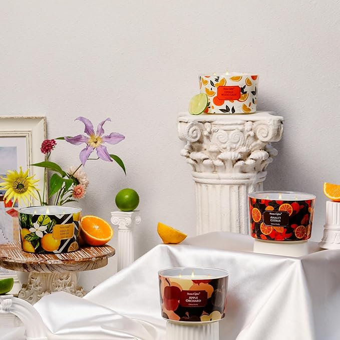 HomeLights 4-Wick Candles for Home Scented - 18oz Soy Wax Blend Candle Long-Lasting Fragrance, Eclectic Mixed Styles Home Decor and Housewarming Gifts, Amalfi Citrus