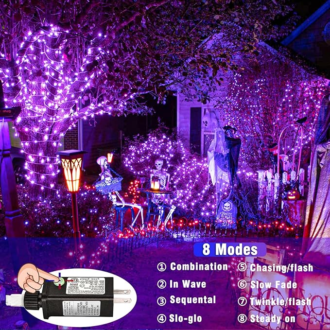 200 LED Purple Christmas Lights Outdoor Waterproof 66ft String Lights Indoor Clear Wire with 8 Modes Plug in Twinkle Fairy Light for Party Xmas Tree Decorations