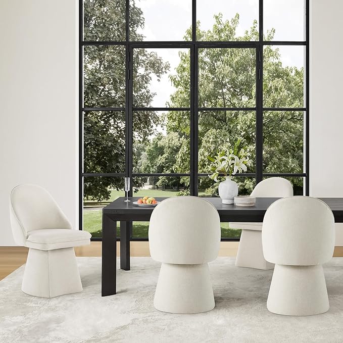 Swivel Dining Chairs Set of 4, Upholstered Mid Century Modern Deskchair with Round Back, Linen Fabric Kitchen Chairs for Dining Room, Bedroom, Dressing Room, Linen