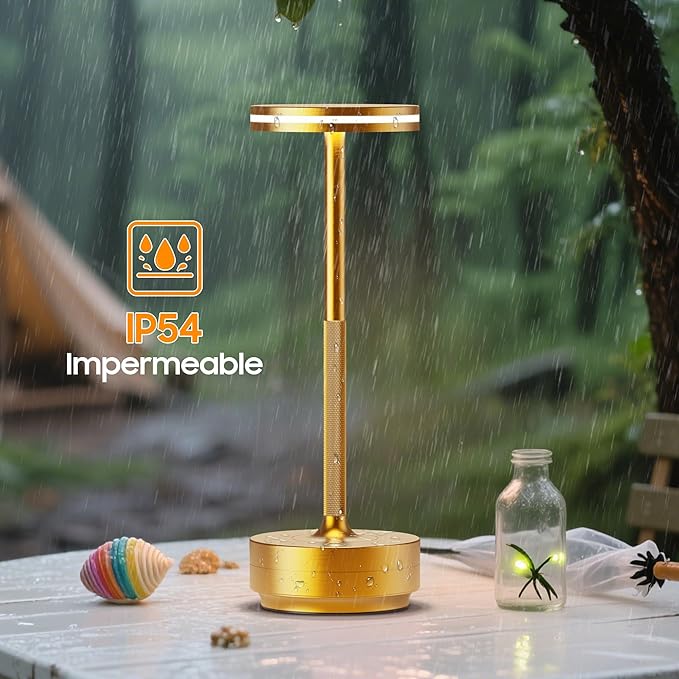 Hapfish 2 Pack Cordless Table Lamps Rechargeable, 5000mAh Battery Powered Lamp, 3 Color Modes, Dimmable, LED Table Lamps for Living Room,Outdoor, Dinner,Patio,Restaurant– Gold