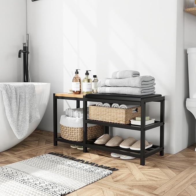 Shoe Bench,Shoe Organizer，Holds Up to 570 lb，12 x 30.7 x 17.3Inches，3-Tier Shoe Storage Bench,Entryway Bench with Cushioned Seats,for Shoe Rack in The Bathroom,Entryway,Bedroom,Living Room