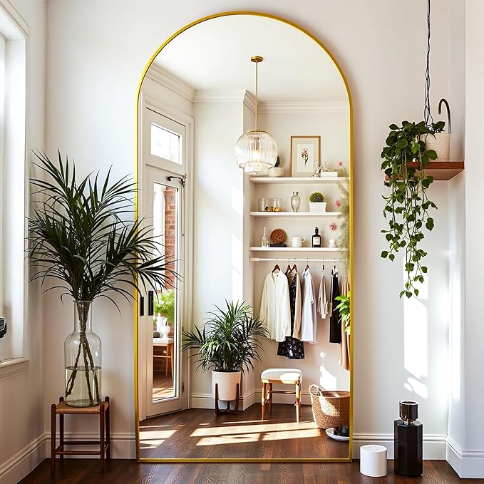 Full Length Mirror, 76"x34" Arched Full Body Mirror, Floor Mirrors with Stand, Body Mirrors Standing Hanging Leaning Against Wall,Aluminum Frame Mirrors for Bedroom Cloakroom,Living Room,Gold