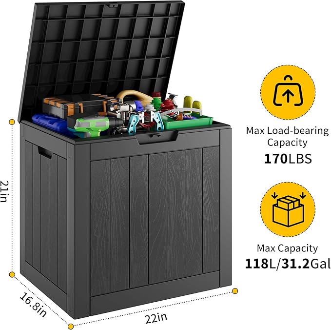 31 Gallon Outdoor Storage Box, Resin Deck Boxes Outdoor Waterproof For Patio Furniture, Garden Tools, Pool Supplies, Durable And UV Resistant, Lockable(2Box,a set)