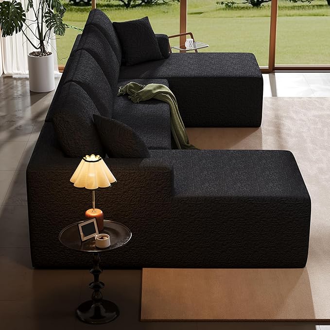 140" Modular U-Shaped Sectional Sofa, 7-Seater Cloud Couch with Double Chaise, Modern Sleeper Sofa,No Assembly Sectional Cloud Boneless Sofa Couches for Living Room/Apartment