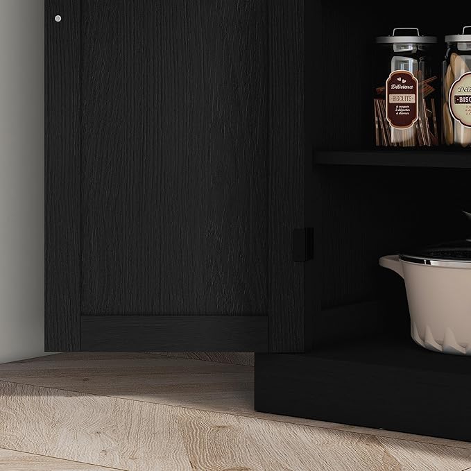 HOMCOM 72.5" Freestanding Kitchen Pantry Cabinet, Tall Storage Cabinet with 4 Doors and 2 Adjustable Shelves for Dining Room, Black Wood Grain