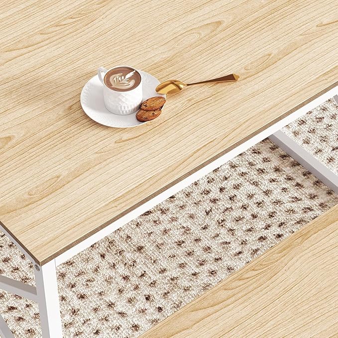 VECELO Kitchen Dining Table Benches Set for 4, 43.3" Wooden Dinette with 2 Benches, Heavy-Duty Dining Room Table for Small Space, Breakfast Nook, Natural Oak