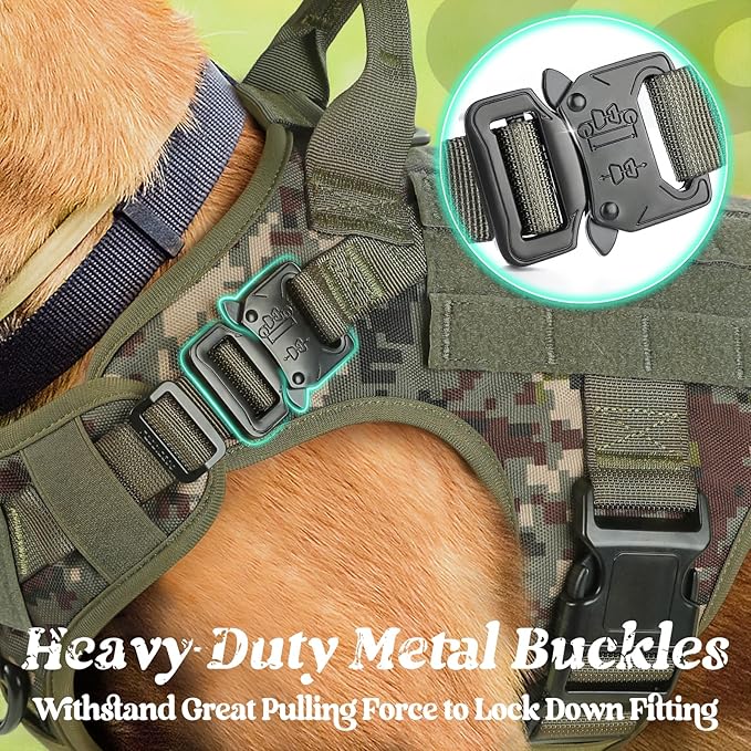 rabbitgoo Tactical Dog Harness for Small, Heavy Duty Pet Harness with Handle, No-Pull Service Vest Small Breed, Adjustable Military Dog Vest for Training Hunting Walking, Green Camo, S