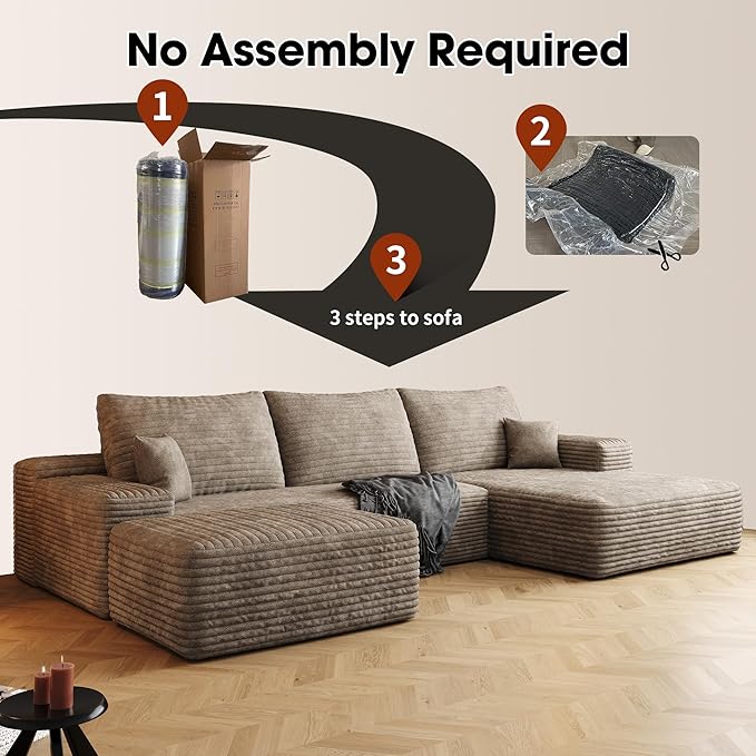 108" Sectional Couches for Living Room Modern Modular Sofa with L-Shape Couchs Upholstered Boneless Couch Deep Seat Sectional Couch with Chaise (Camel, Right Facing Chaise+2Seaters+1Ottoman)