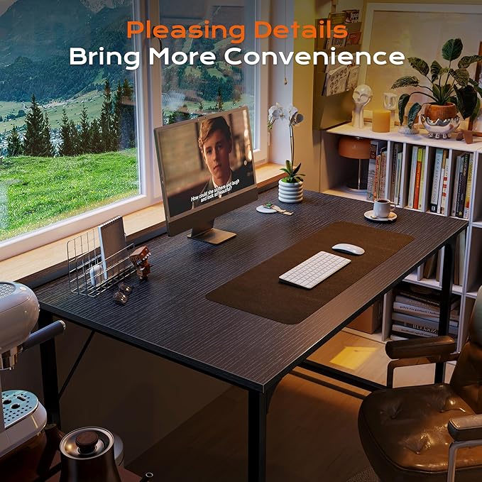 PRAISUN 40 X 24 Inch Computer Desk with Deeper Desktop, Gaming Office Writing Work Desk for Home Office, Study, Bedroom, Work from Home Desk, Metal Frame, Black