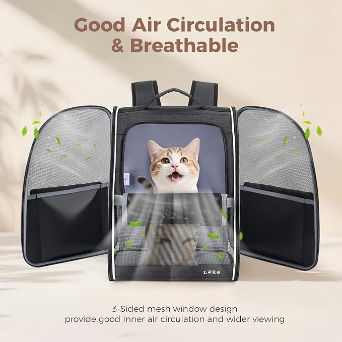 Lekereise Cat Backpack Carrier, Pet Carrier Backpack Airline Approved for Small Dogs Medium Cats Fit Up to 18 Lbs, Dogs Foldable Backpack Carrier for Travel, Hiking, Black