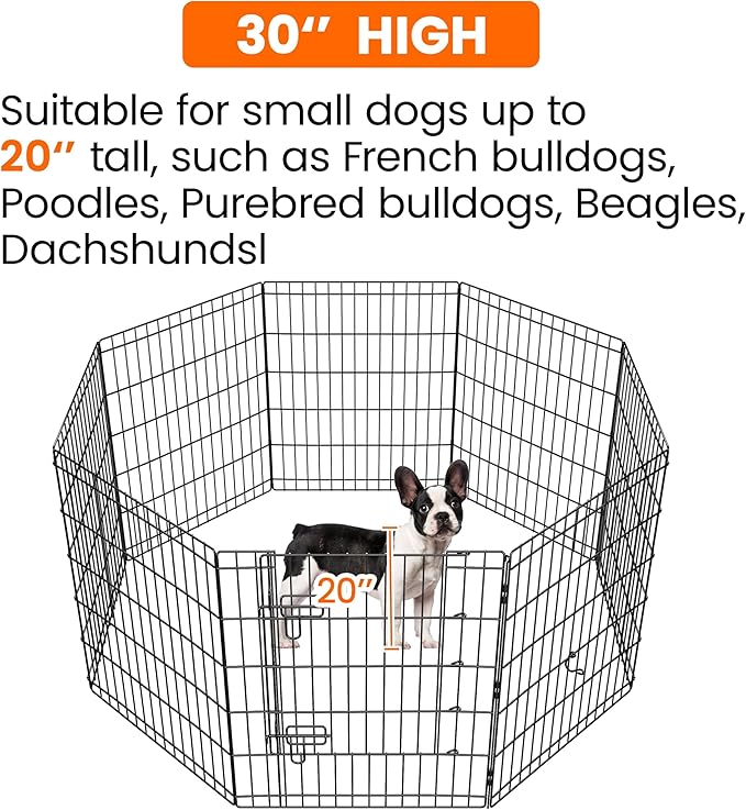 Yaheetech 30" High 8 Panel Foldable Metal Dog Exercise Pen Pet Playpen Dog Fence Outdoor & Indoor Use for Small Animals with Door Black