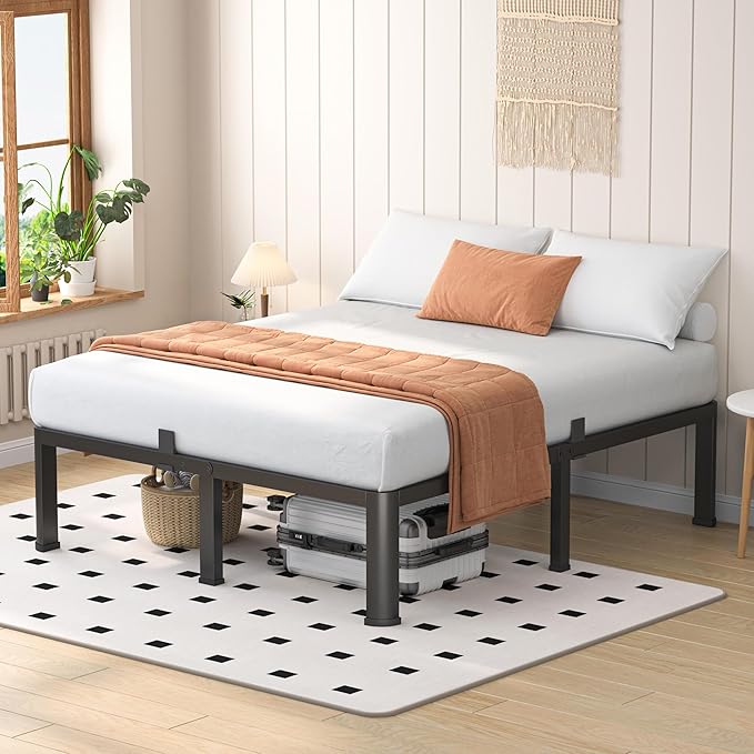 20 Inch Full Heavy Duty 3500 lbs Bed Frame with Round-Corner Legs & Anti-Squeak Design – Quick Assembly Metal Platform, No Box Spring Needed
