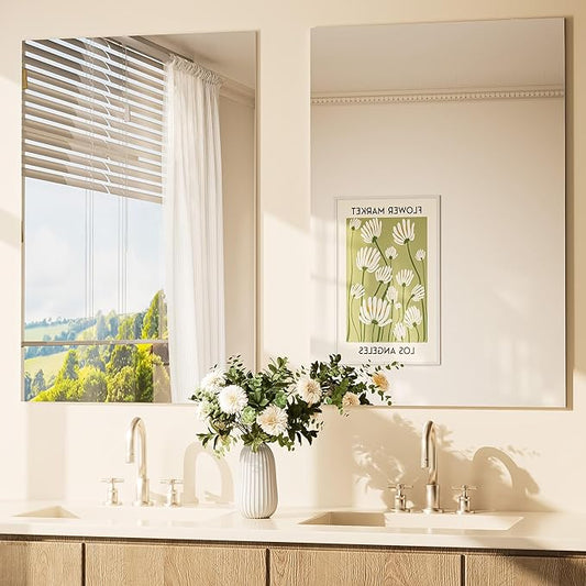 TETOTE 2 Packs Frameless Mirror 24" x 36" Bathroom Vanity Wall Mirror for Over Sink, Bedroom, Entryway, Hallway, Home Gym, Horizontal or Vertical
