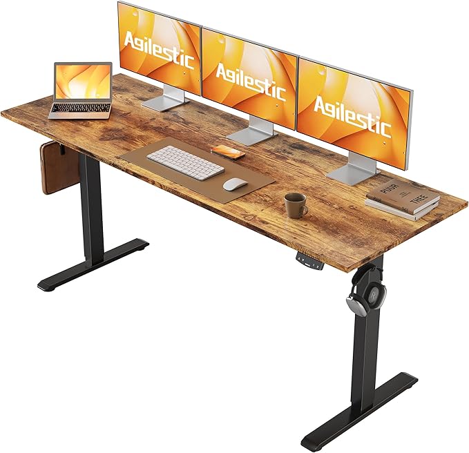 Agilestic Electric Standing Desk, Large 63 x 24 Inches Height Adjustable Desk, Sit Stand up for Work Office Home, Ergonomic Rising Computer Table with Memory Preset, Rustic Brown
