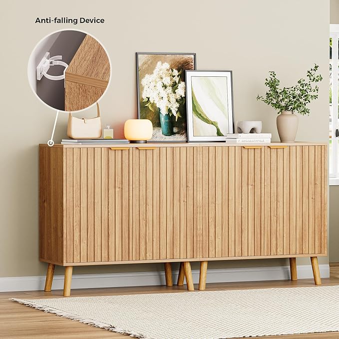 Fluted Storage Cabinet, Buffet Cabinet Sideboard, Modern Accent Cabinet Console Table for Entryway, Living Room