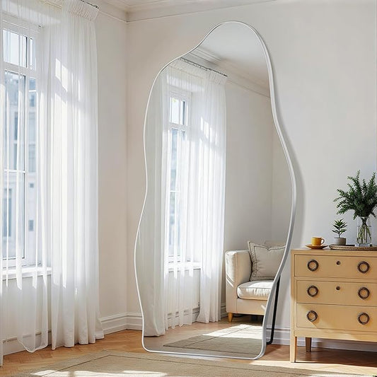 Antok Full Length Mirror, 76"x36" Floor Mirror with Stand, Standing Hanging Leaning Irregular Mirrors for Bedroom Living Room Entryway, Cloud Shaped, Silvery