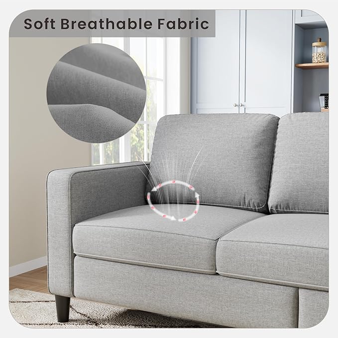 Sectional Sofa Couches for Living Room, 78'' Light Grey 3 Seater L-Shaped Couch with Storage Ottoman, Comfy Fabric Convertible Sectionals Sofas with Chaise for Apartment, Office, Small Space