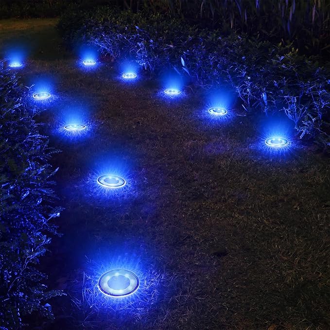 Joomer Solar Ground Lights, 8 Pack 8 LED Solar Lights Outdoor IP68 Waterproof Solar Disc Lights In-Ground Landscape Lighting Outdoor Lights for Patio Pathway Lawn Yard Driveway Walkway (Blue)