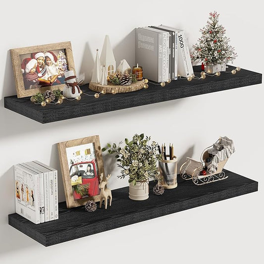 Vivelove 30 Inches Floating Shelves Wall Mounted, 10" Deep Wall Shelves for Bedroom, Bathroom, Living Room, Kitchen, Office, Home Decor, Modern Shelf, Set of 2, Black, 30x10.2x1.5