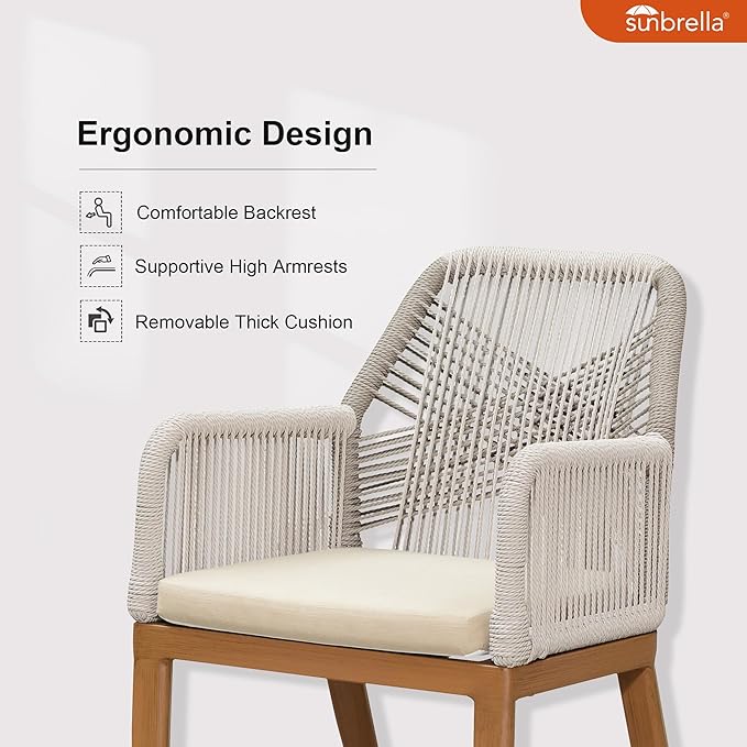 PURPLE LEAF 7 Pieces Patio Dining Set Aluminum Rectangular Table and Rattan Arm Chairs with Cushions for Kitchen Porch Garden Modern Outdoor Furniture Sets