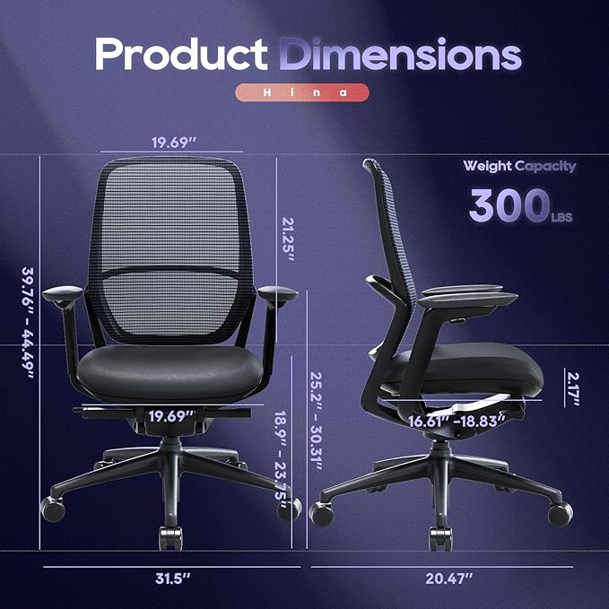 COLAMY Ergonomic Office Chair with Adjustable Seat Depth, 4D Armrests, Lumbar Support, Breathable Mesh Back, Leather Seat Cushion, and Recline Lock – Ideal Executive Desk Chair for Professionals