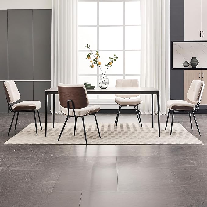 BFZ Dining Chairs Set of 4, Mid Century Modern Kitchen Chairs with Walnut Bentwood Back and Metal Legs, Upholstered Fabric Dining Room Chairs for Kitchen, Living Room