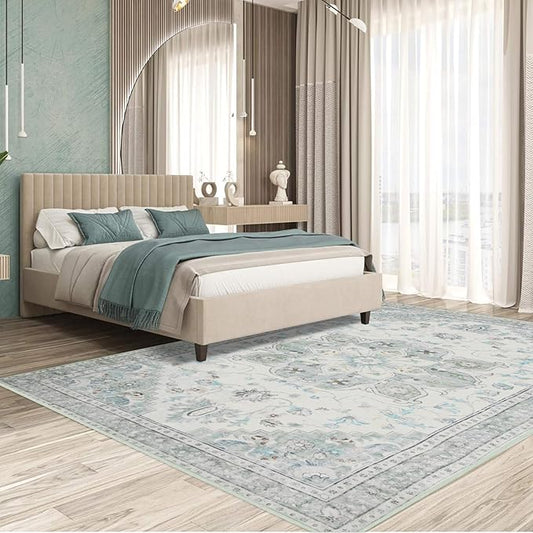 5x7 Soft Washable Area Rugs for Living Room and Bedroom, Non-Slip Stain Resistant Indoor Carpet, Cozy Floor Mat for Dining Room, Office, Under TableStain Resistant Green Floral