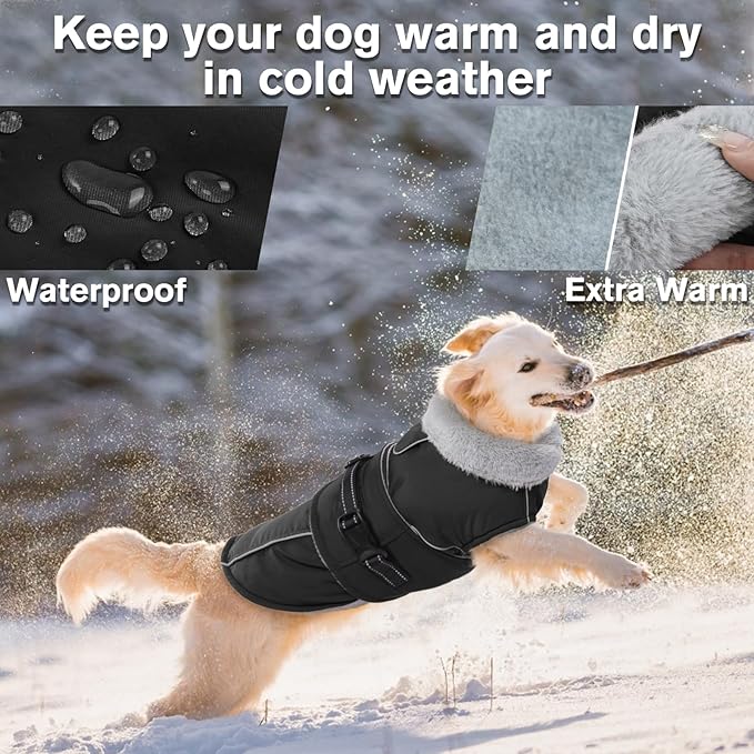 Lelepet Warm Dog Coat Reflective Dog Fleece Vest Waterproof Jacket Windproof Winter Cold Weather Coats with Adjustable Buckle Jackets for Extra Large Dogs, Black, XXXL