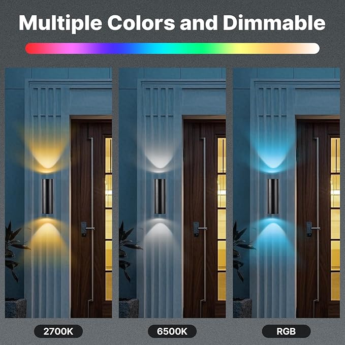 RGBCW Outdoor Wall Light 4 Pack, Smart Porch Light Dusk to Dawn Lighting with Remote Control, WiFi Outdoor Wall Sconce, Compatible with Alexa, Exterior Lights for House Porch Garage