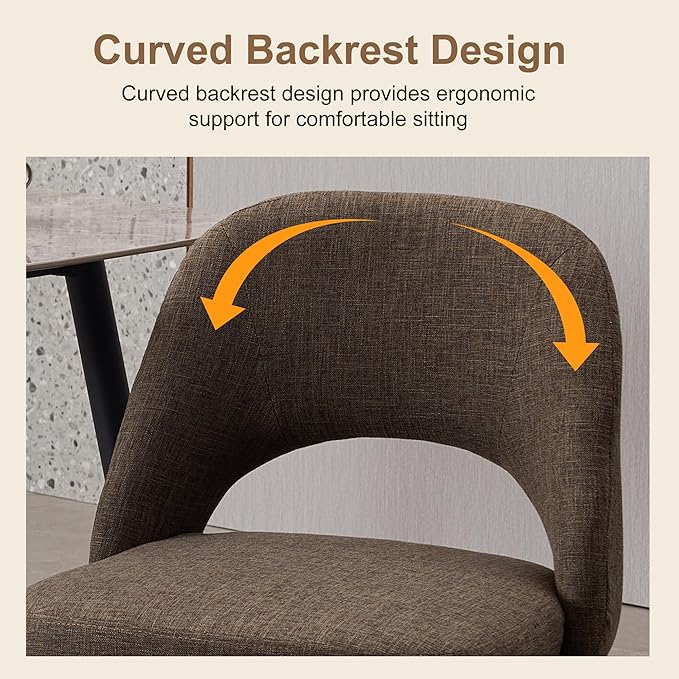 Modern Dining Chairs, Fabric Upholstered Accent Kitchen Chairs with Comfy Padded Seat & Sturdy Metal Legs, Side Farmhouse Chairs for Dining Room, Living Room, Restaurant (Brown, Set of 4)