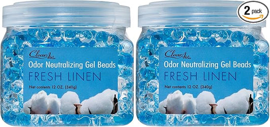 Clear Air Odor Eliminator Gel Beads - 12 oz, Pack of 2 - Air Freshener Made with Essential Oils - Eliminates Odors in Bathrooms, Cars, Boats, RVs & Pet Areas - Fresh Linen Scent