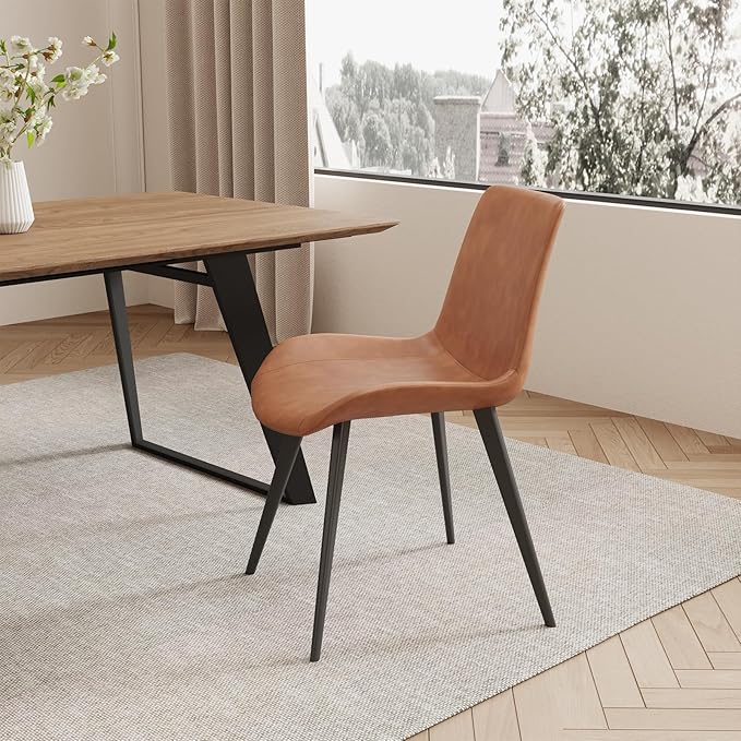 ZckyCine 63"-79" Extendable Dining Table Set for 6, Modern Walnut Color Table with 6 Brown Chairs, Retractable Wood Table and Chair Set for Kitchen and Dining Room