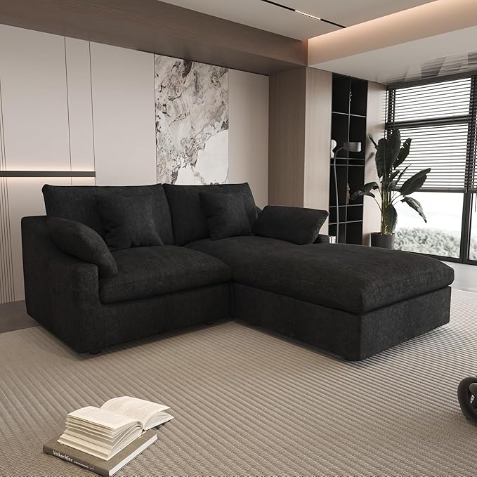 WJShome 83" Cloud Couch Sectional for Living Room, Down Filled Modular Sectional Sofa,L Shaped Sofas with Ottoman,Convertible Couch, Sofa Covers Washable&Replaceable,Black