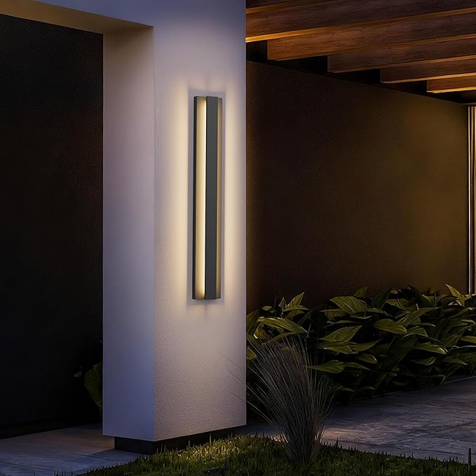LamQee 39.4 Inch Long Outdoor Wall Lights Modern Exterior Lighting Fixtures, 3000K 30W LED Linear Outdoor Wall Sconce, Contemporary Matte Black Outside Wall Mount Lights for House Garage Porch Patio