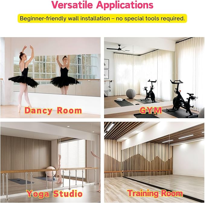 brisafe 2PCS 71"x44" Ultra-Light Full Length Mirror – Frameless Wall-Mounted Mirror for Home Gym, Yoga Studio, or Living Room | Easy Installation, Commercial Grade & Insurance Eligible