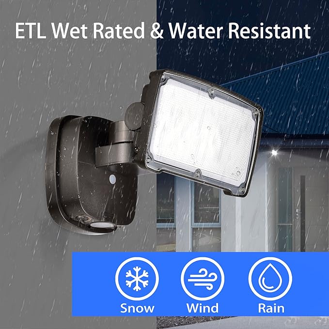 26W Flood Lights Outdoor, CCT Integrated LED Security Light Fixture, 1 Head Exterior LED Outdoor Light with Dusk to Dawn Control, ETL Water Resistant for Garage, Yard, Porch (Bronze)