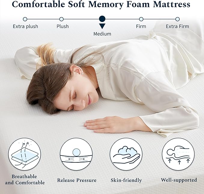 Full Mattress, 8 Inch Memory Foam Mattress in a Box, Fiberglass Free Full Size Mattresses for Pressure & Pain Relief, Soft and Comfortable