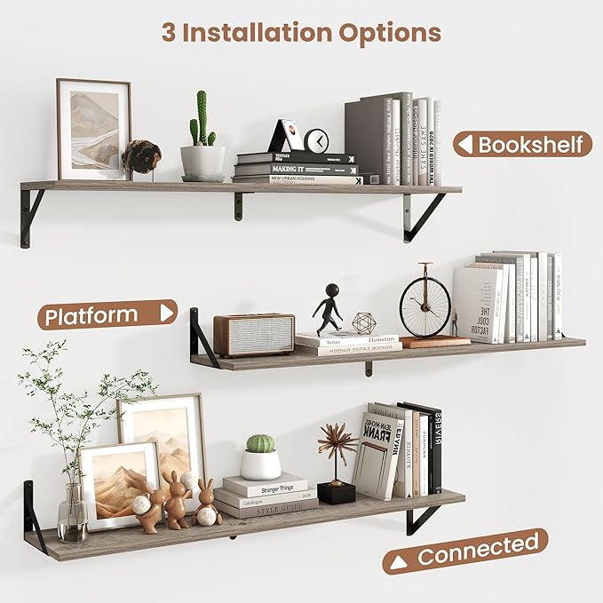Axeman Floating Shelves for Wall 40 Inch | 39.4W x 8D Rustic Grey Wood Floating Shelves Set of 2 | 8" Deep Long Wall Shelves for Bathroom Kitchen Living Room | Bookshelf Display Shelves