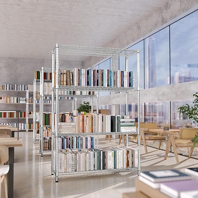 IZEUK 3400 LBS Garage Shelving Wide Storage Shelves 4 Tier Metal Shelves Heavy Duty Adjustable Utility Shelf Rack Chrome 17.7" D x 59.1" W x 70.4" H