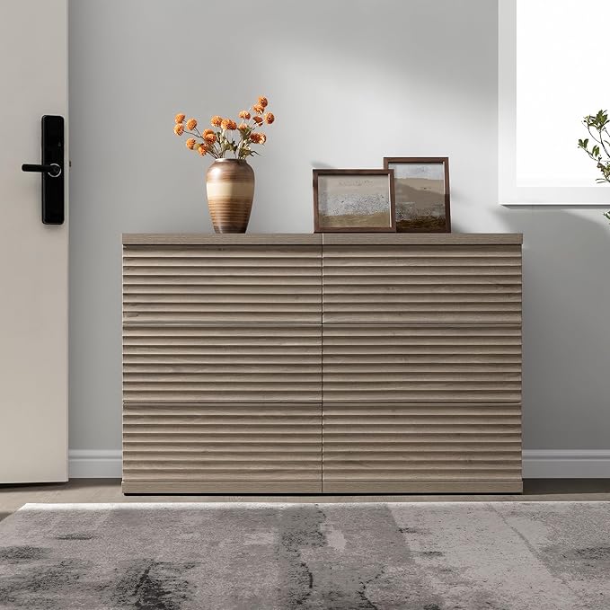 SICOTAS Buffet Cabinet with Storage, Modern Accent Sideboard Credenza with 3 Larger Drawers, Fluted Media Console Mid Century Coffee Bar Table for Living Room Kitchen, Grey Alder (4 Pieces)