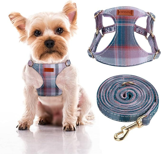 CHEDE No Pull Plain Pattern Dog Harness - Lightweight & Soft, Adjustable Small Dog Harness & Leash Set, Suitable for Puppy & Medium-Sized Dog