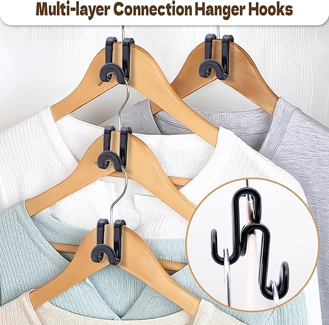Mlici Clothes Hanger Connectors - 60 Pcs Multi-Level Cascading Hooks, Heavy Duty Plastic Mini Hooks for Space Saver Closet Organizer, Black