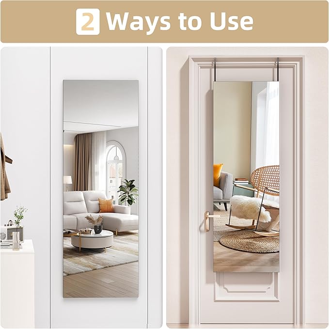 Hasipu Door Mirror Full Length, 47"x 15.8" Full Body Over The Door Hanging Wall Mounted Mirror for Bedroom, Living Room, Cloakroom, Square White