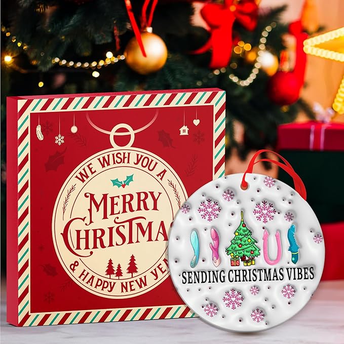 Funny Christmas Ornaments - Humorous Holiday Ornaments for Christmas Tree Decoration, Unique Gag Gifts for Friends, White Elephant Gifts - Quirky Ceramic Ornament with Gift Box