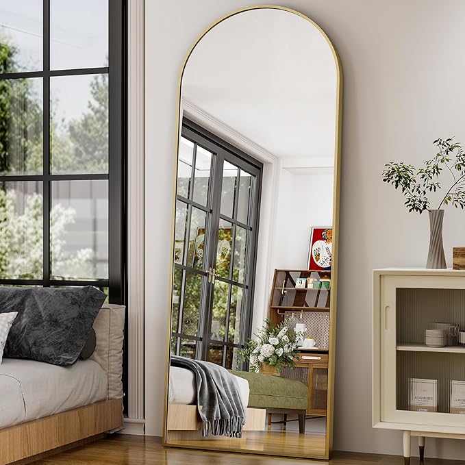 GLSLAND 26" x 71" Arched Full Length Mirror - Gold Full Body Mirror - Extra Large Floor Mirrors for Bedroom, Living Room, Bathroom