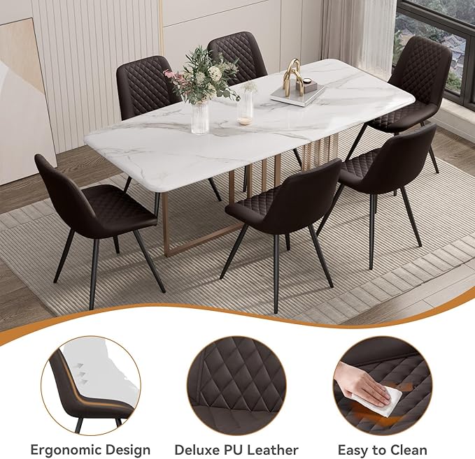 Modern Dining Chairs Set of 4, Quality Faux Leather Upholstered Dining Chairs with Metal Legs, Dinner Chairs for Dinning Room Kitchen,Dark Brown